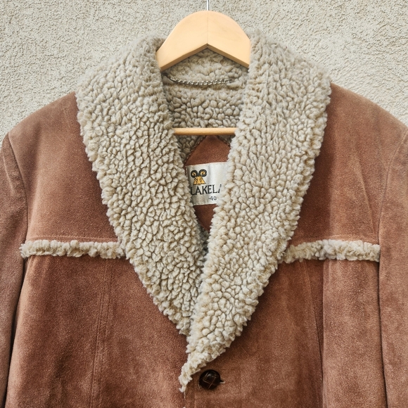 LAKELAND Men's Campus Coat Size 40 Penny Lane Leather Sherpa Lined Vintage 70s - Picture 8 of 14